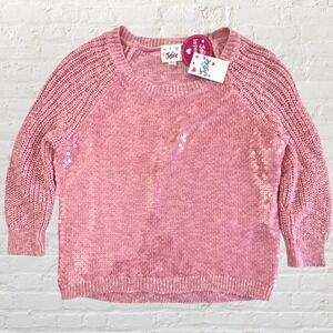 Justice Girls Pink Sequins 3/4 Sleeve Sweater‎ Girls 10 Chunky Knit Layering NWT